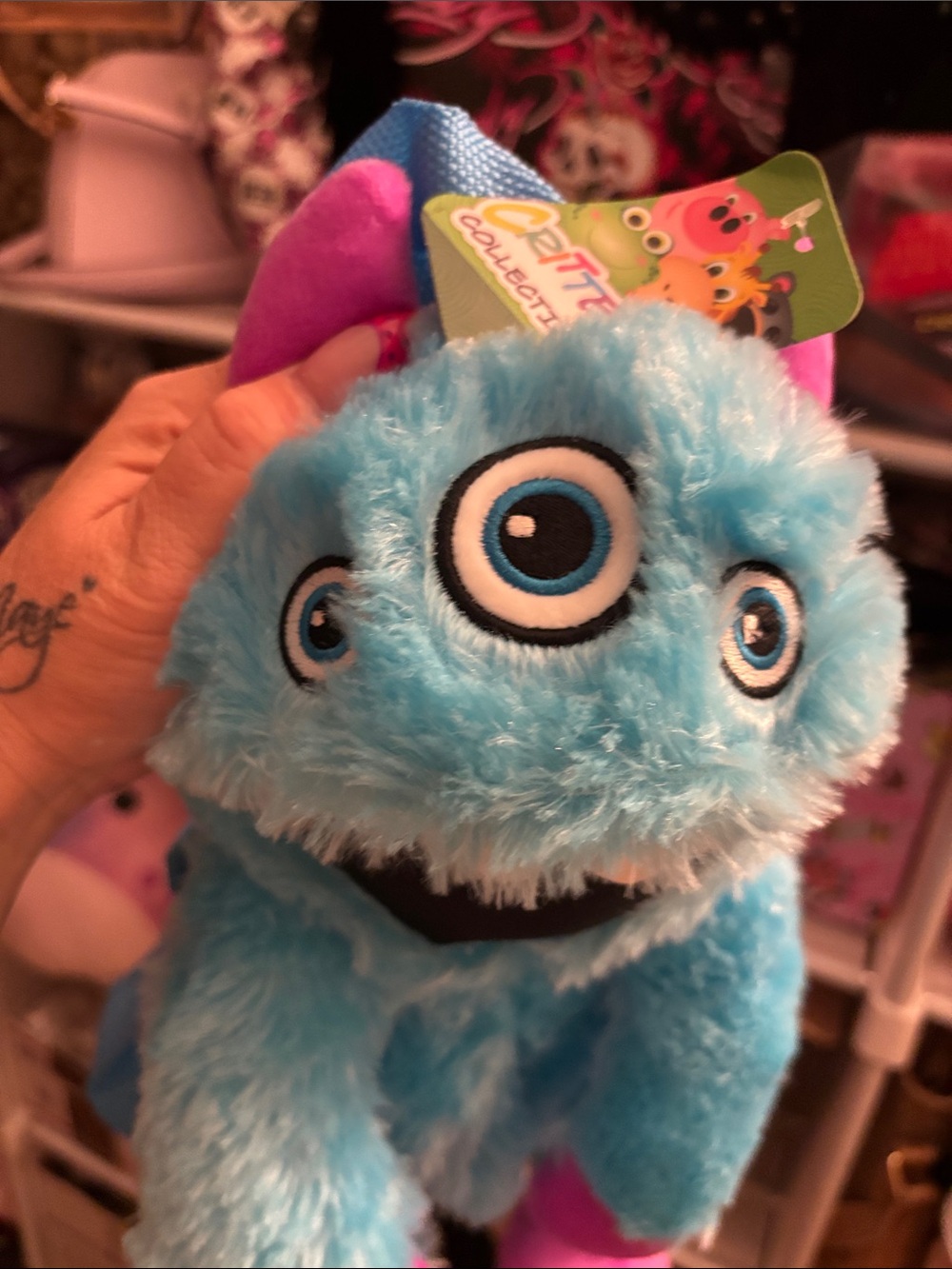 Blue & Pink Fuzzy Monster Backpack Plush - Kids Interactive Toy - Picture 3 of 6